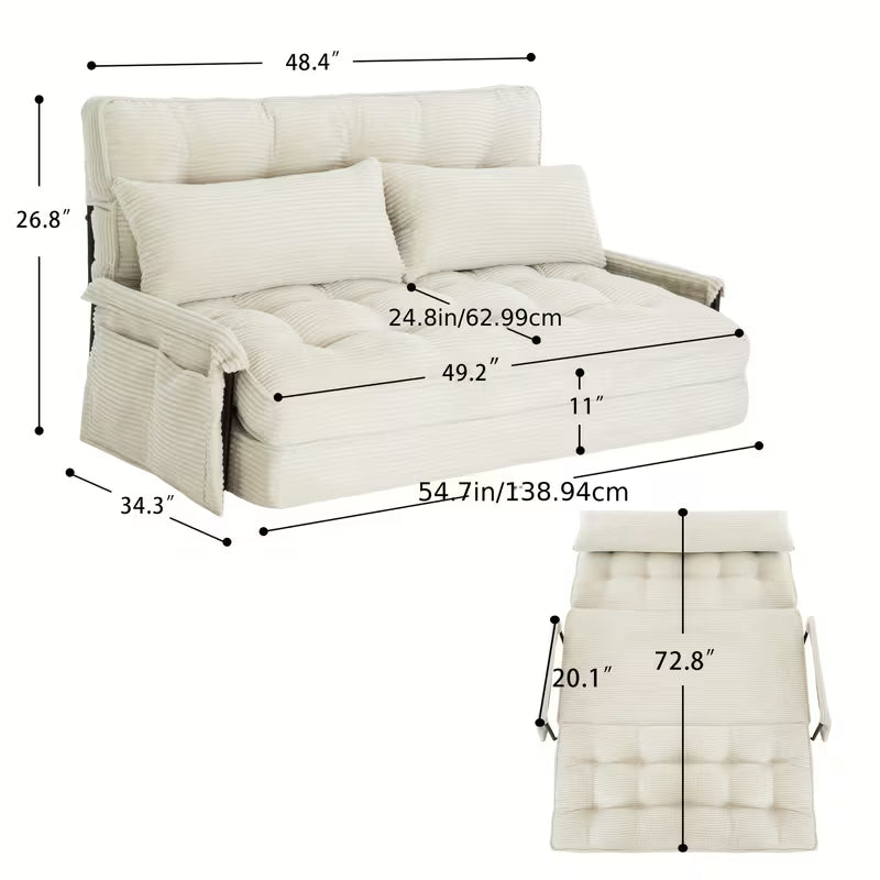 Modern Convertible Sofa Bed with Memory Foam Corduroy Fabric With Metal Frame