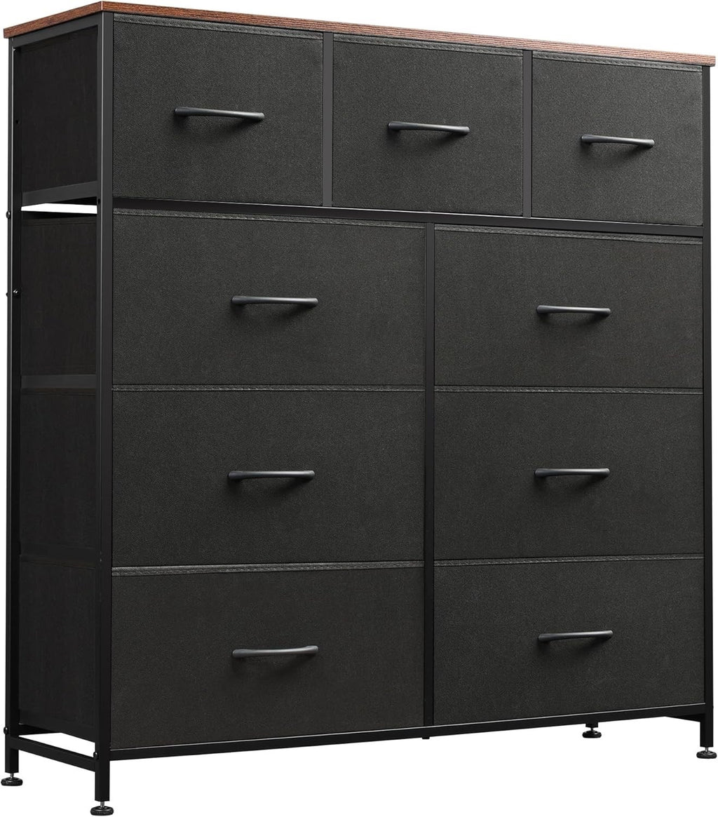 Fabric Storage Dresser With 9 Drawers, Steel Frame And Wooden Top For Bedroom