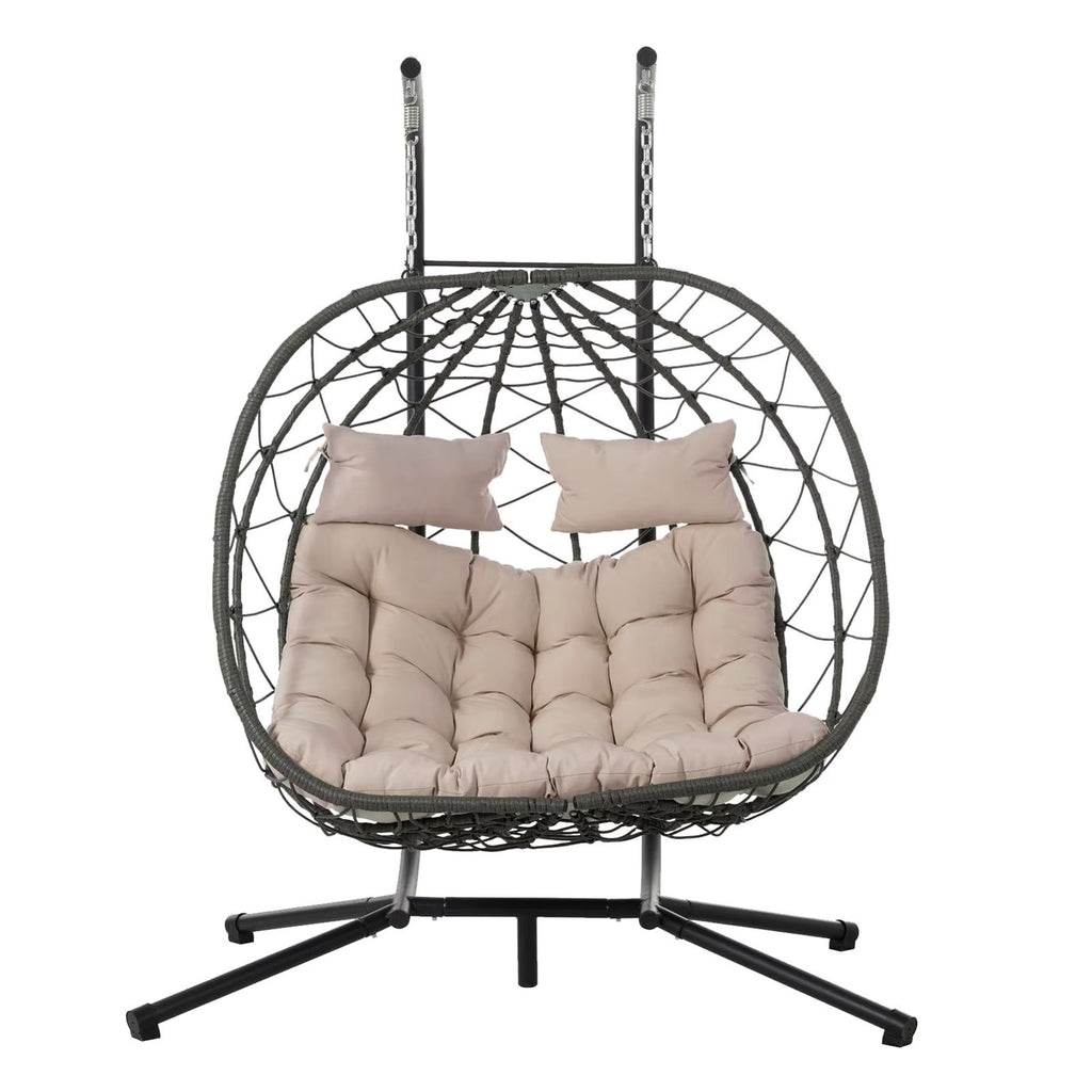NEW Egg Swing Chair with Stand Cushion Strong Load Bearing 2 Person Hanging Wick