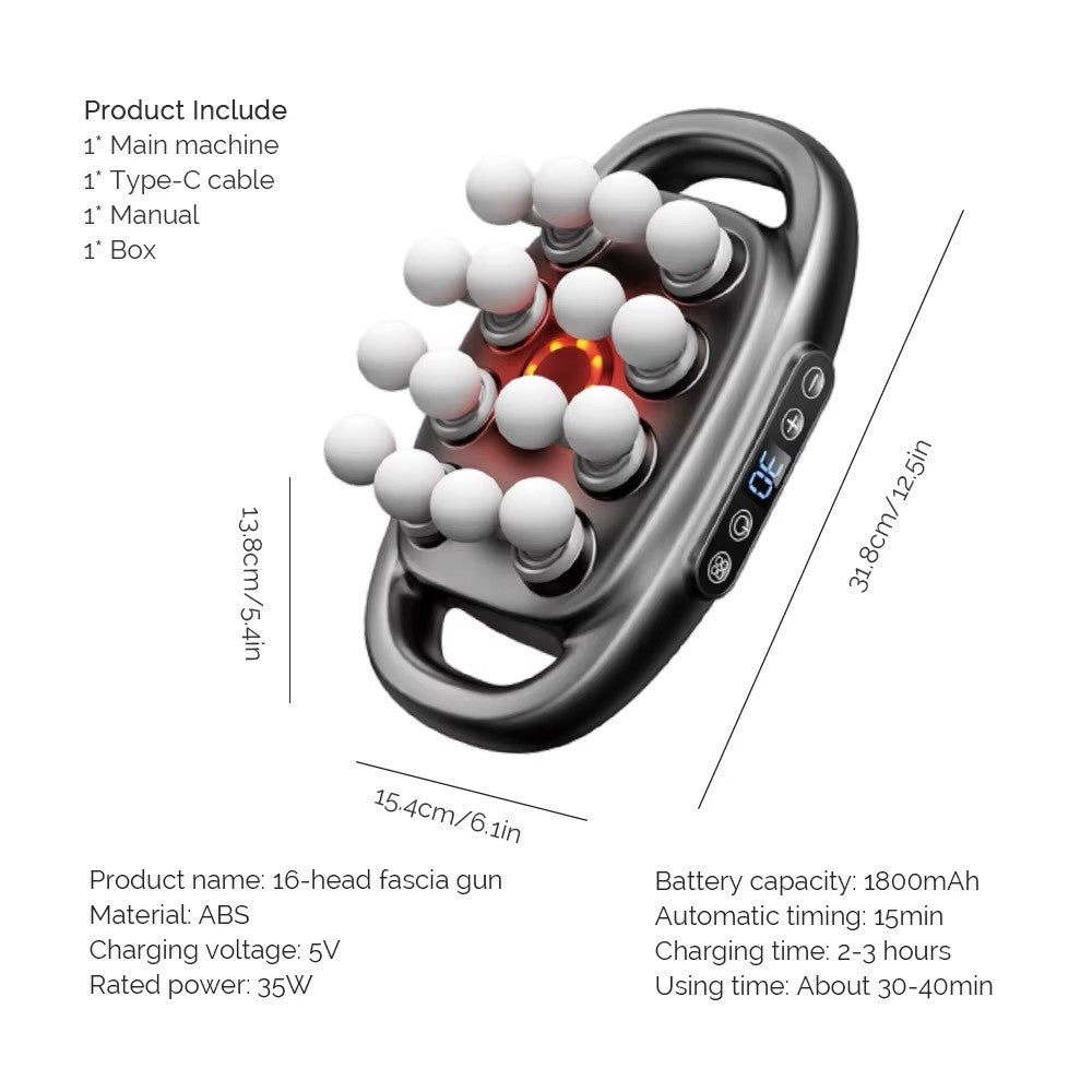 Full Body 16-Head Fascia Gun High-Frequency Vibration Body Massage Gun