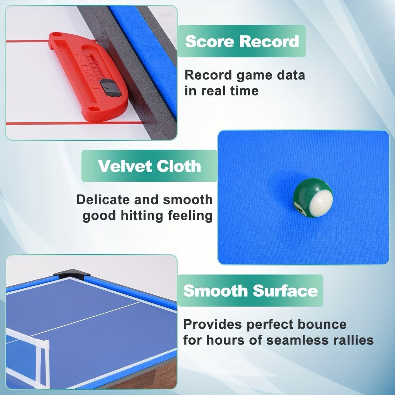 54-Inch Foldable Multifunctional Gaming Table, Ping Pong, Air Hockey, Foosball