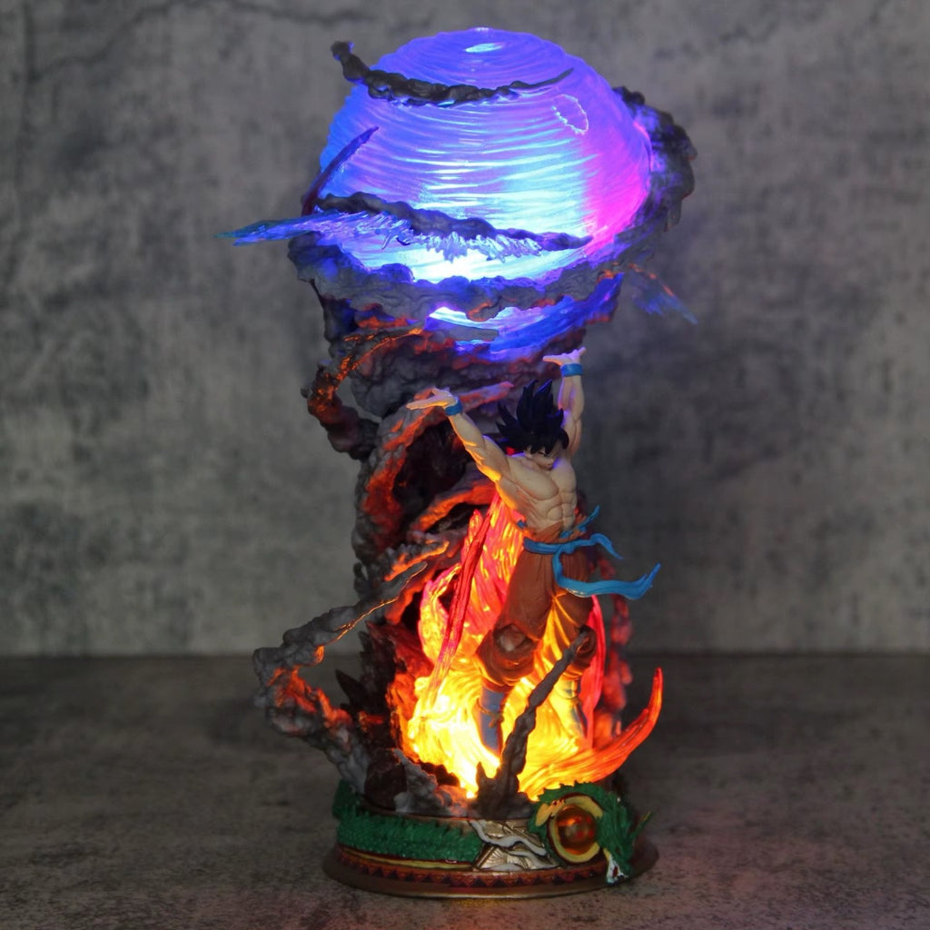 23cm Dragon Ball Goku Super Saiyan Spirit Bomb Action Figure Statue Glow Up