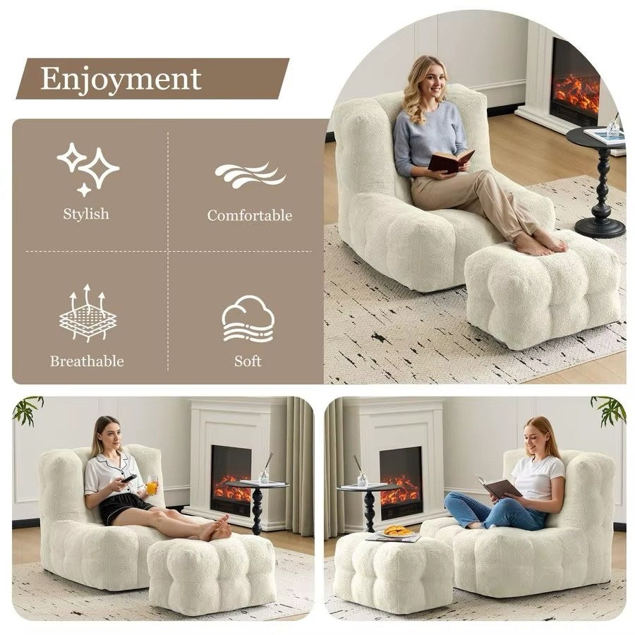 Chaise Lounge with Ottoman-Lazy Sofa with Memory Foam Filled for Living Room
