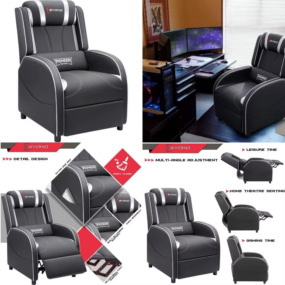 Modern PU Leather Gaming Recliner for Home Theater, Single Sofa Recliner Chair