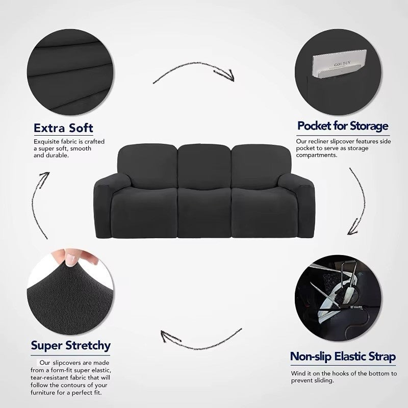 3 Seat Stretch Sectional Recliner Sofa Slipcover With Elastic Bottom