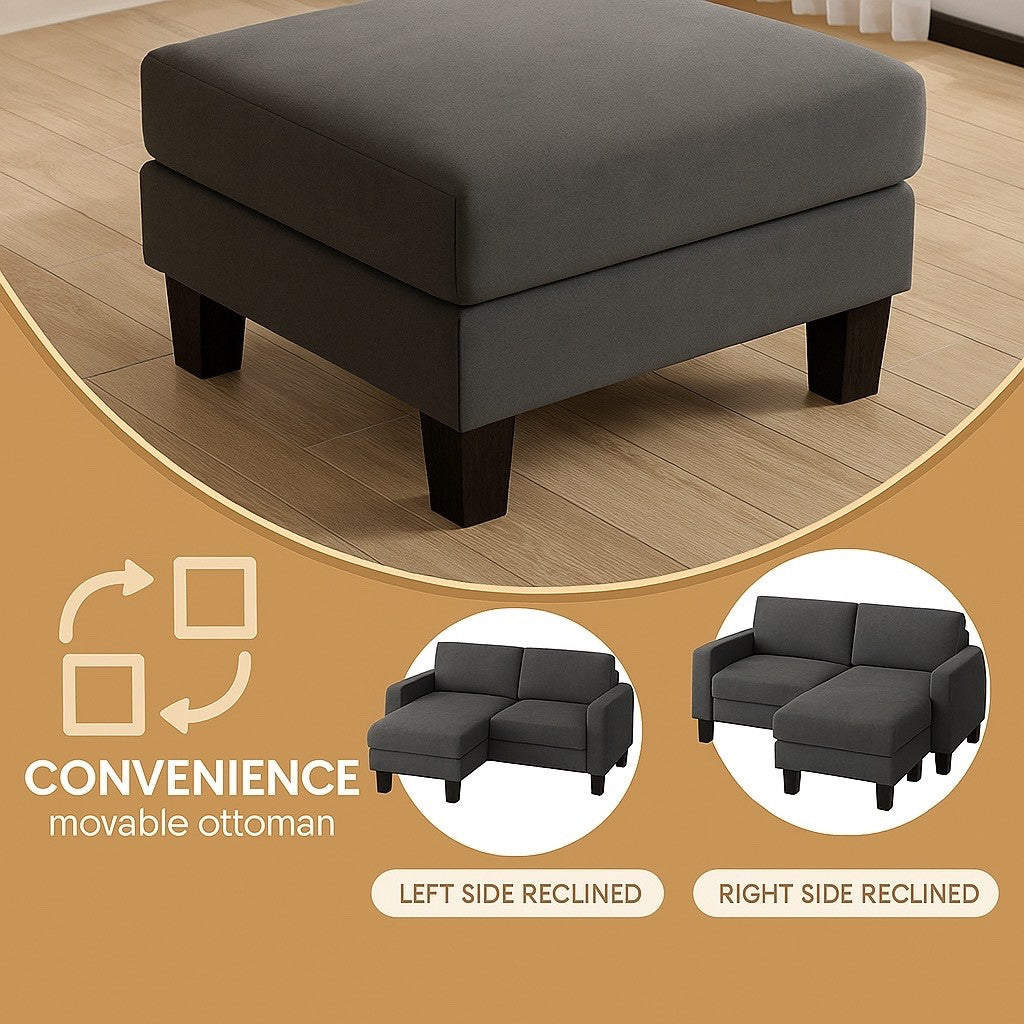 3 Seat L-Shaped Sofa With Linen Fabric Sectional Sofa Couch With Movable Ottoman