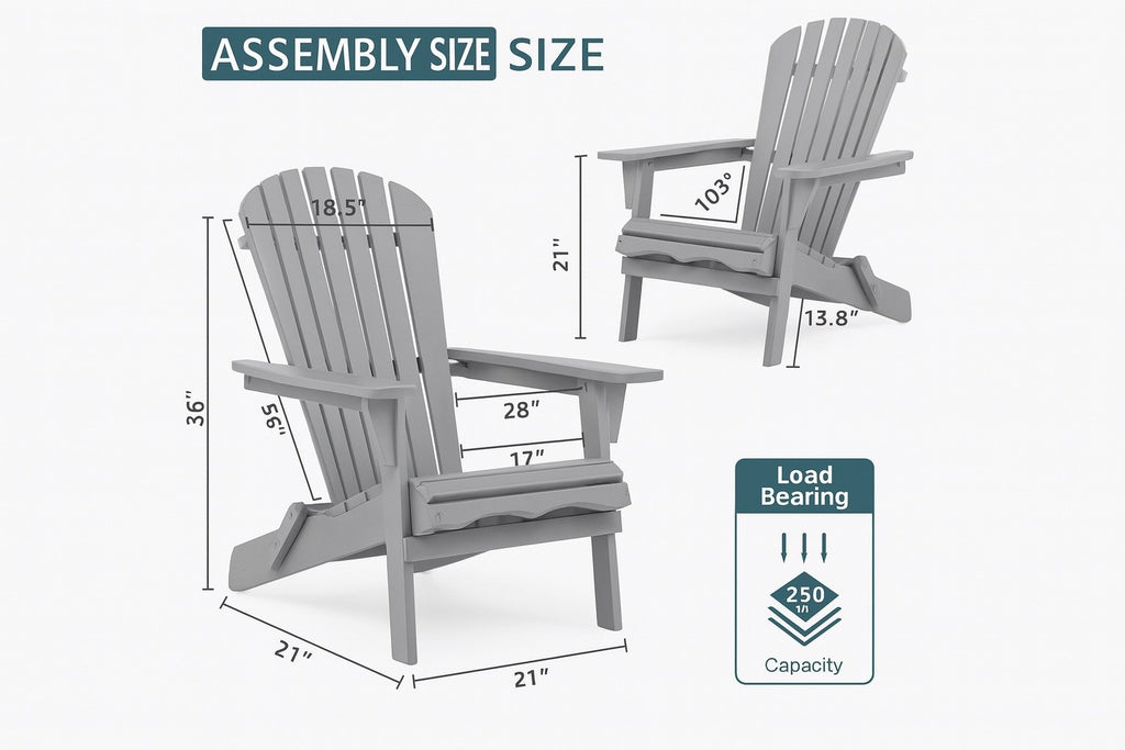 Folding Adirondack Chair Set of 2, Pre-Assembled BackRest for Outdoor Patio
