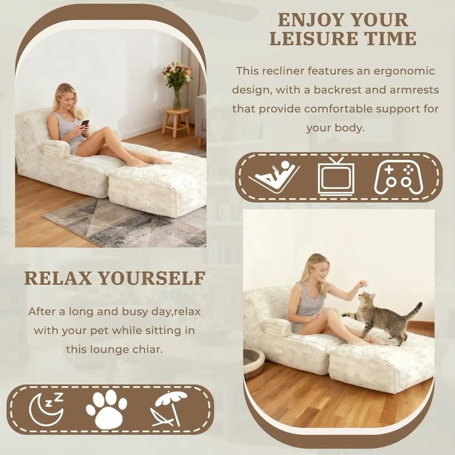 Large Memory Foam Lounge Chair with Armrests, Soft Faux Fur Fabric