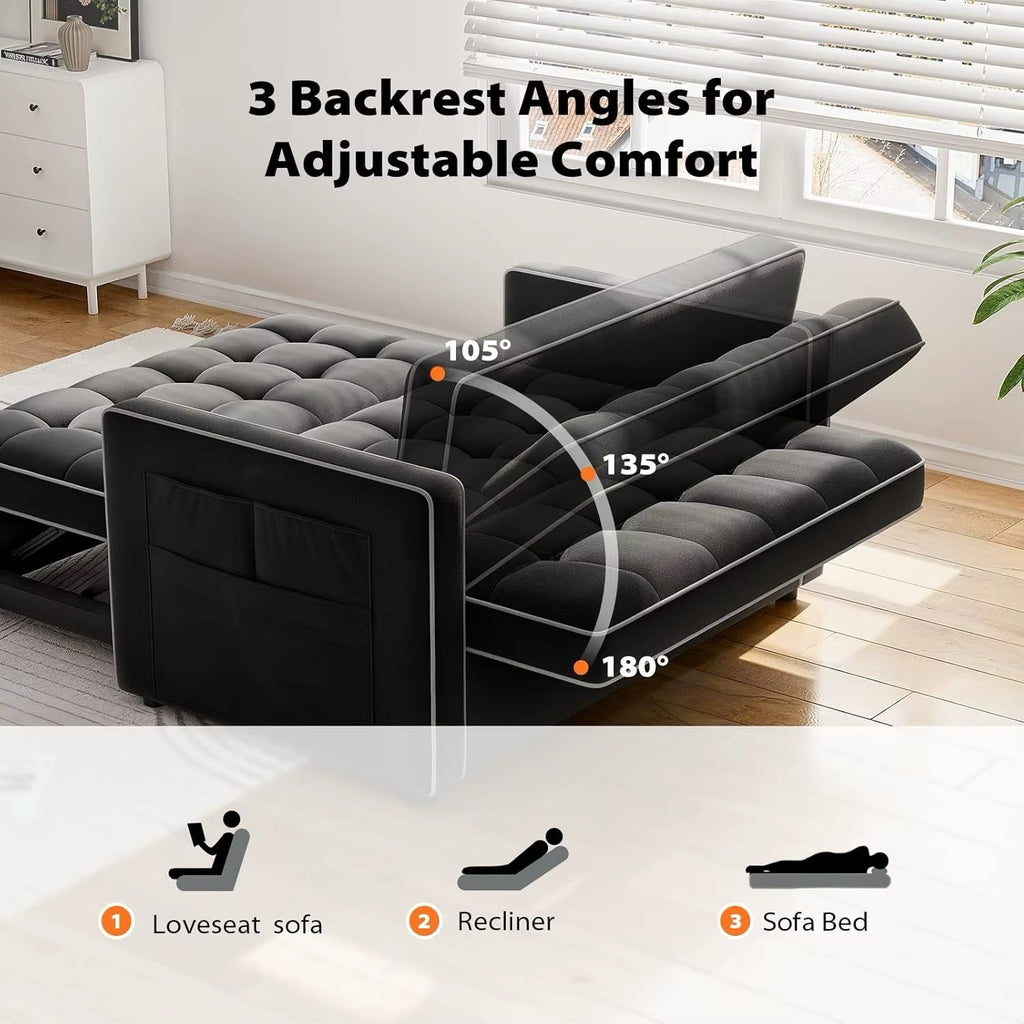 3 in 1 Convertible Sleeper Sofa Couch Bed with USB, Adjustable Backrest