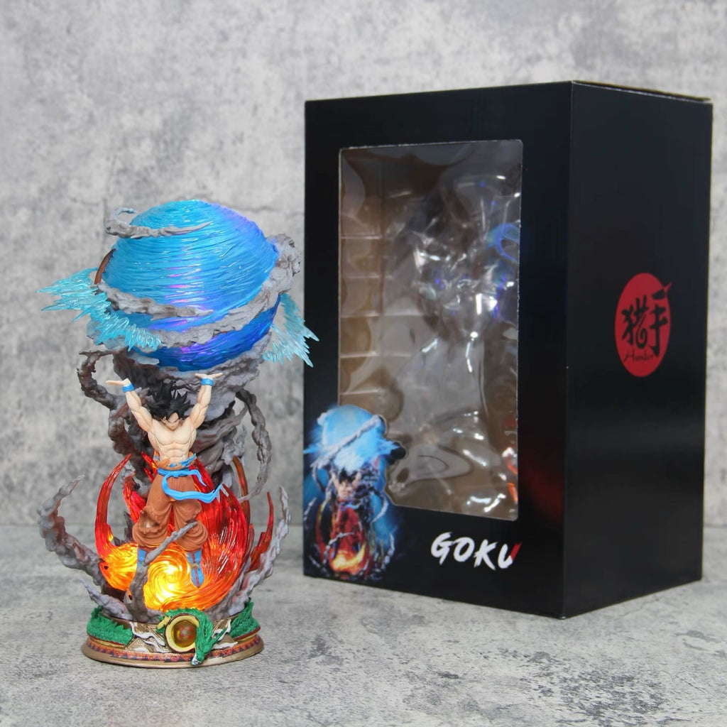 23cm Dragon Ball Goku Super Saiyan Spirit Bomb Action Figure Statue Glow Up