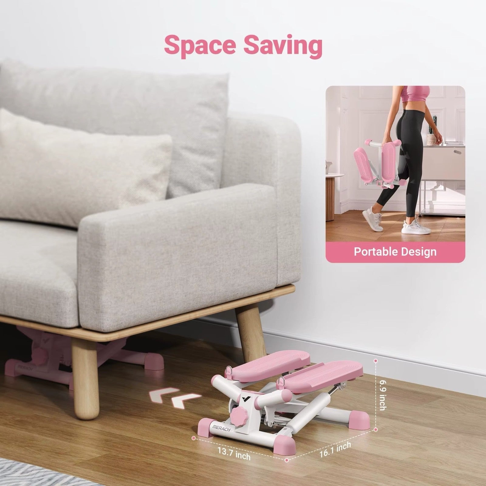 MERACH Mini Stepper 330LBS Capacity Exercise Stair Stepper with Resistance Band