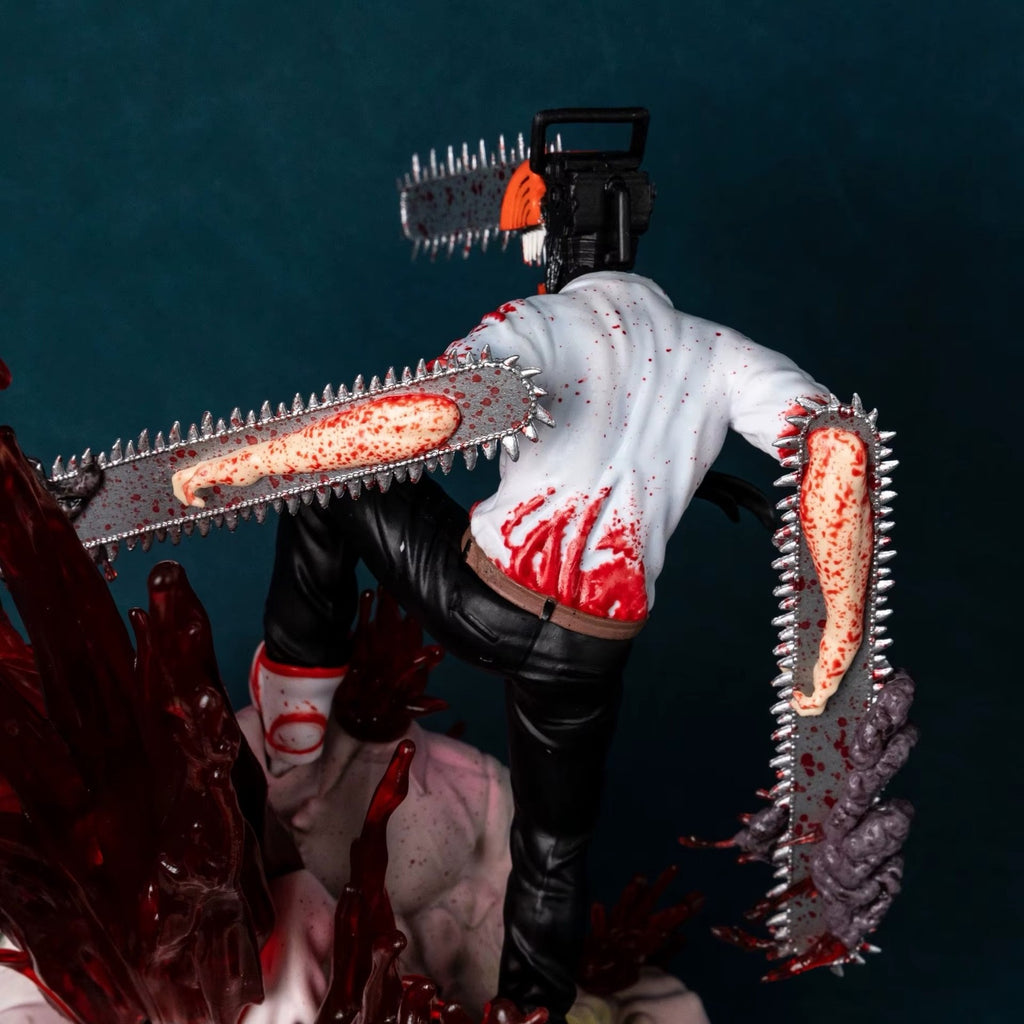 Large 29cm Chainsaw Man Denji Pochita Battle Scene Anime Figure Model Statue