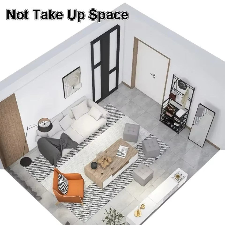 5-Tier Multi-Purpose Storage Rack with 8 Hooks, Hats, Coats, and Shoes (White)