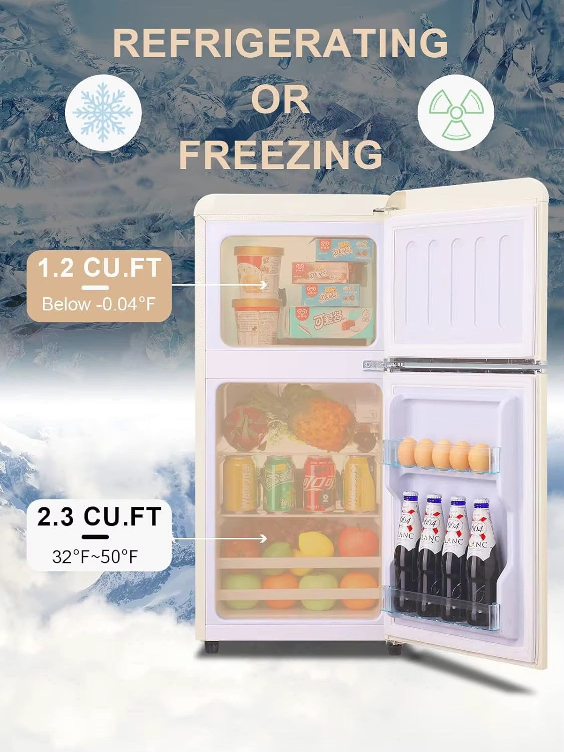 KRIB BLING 3.2 Cu.ft Mini Refrigerator with Freezer, Retro Design