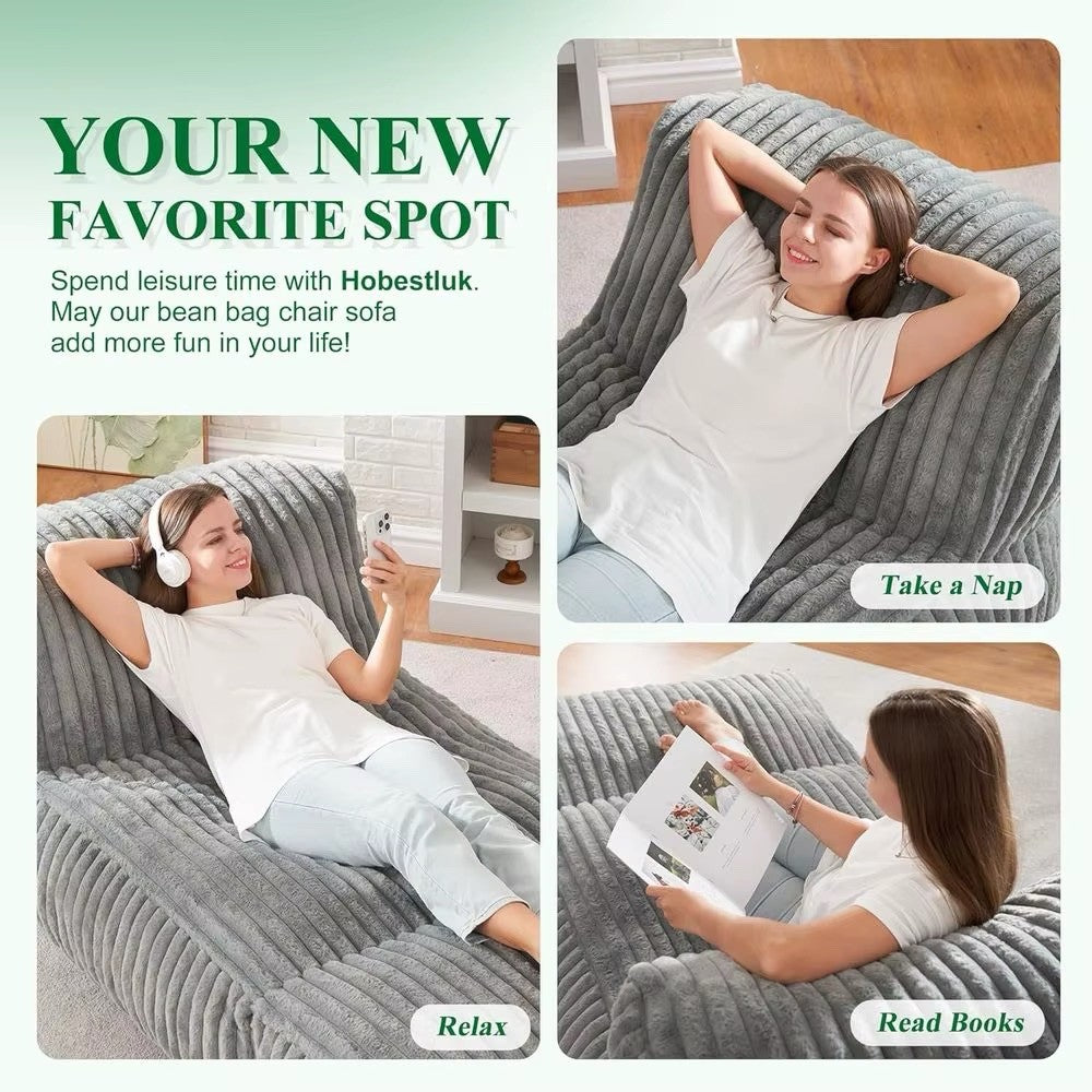 Comfortable Grey Striped Memory Foam Lounge Chair for Living Room and Bedroom