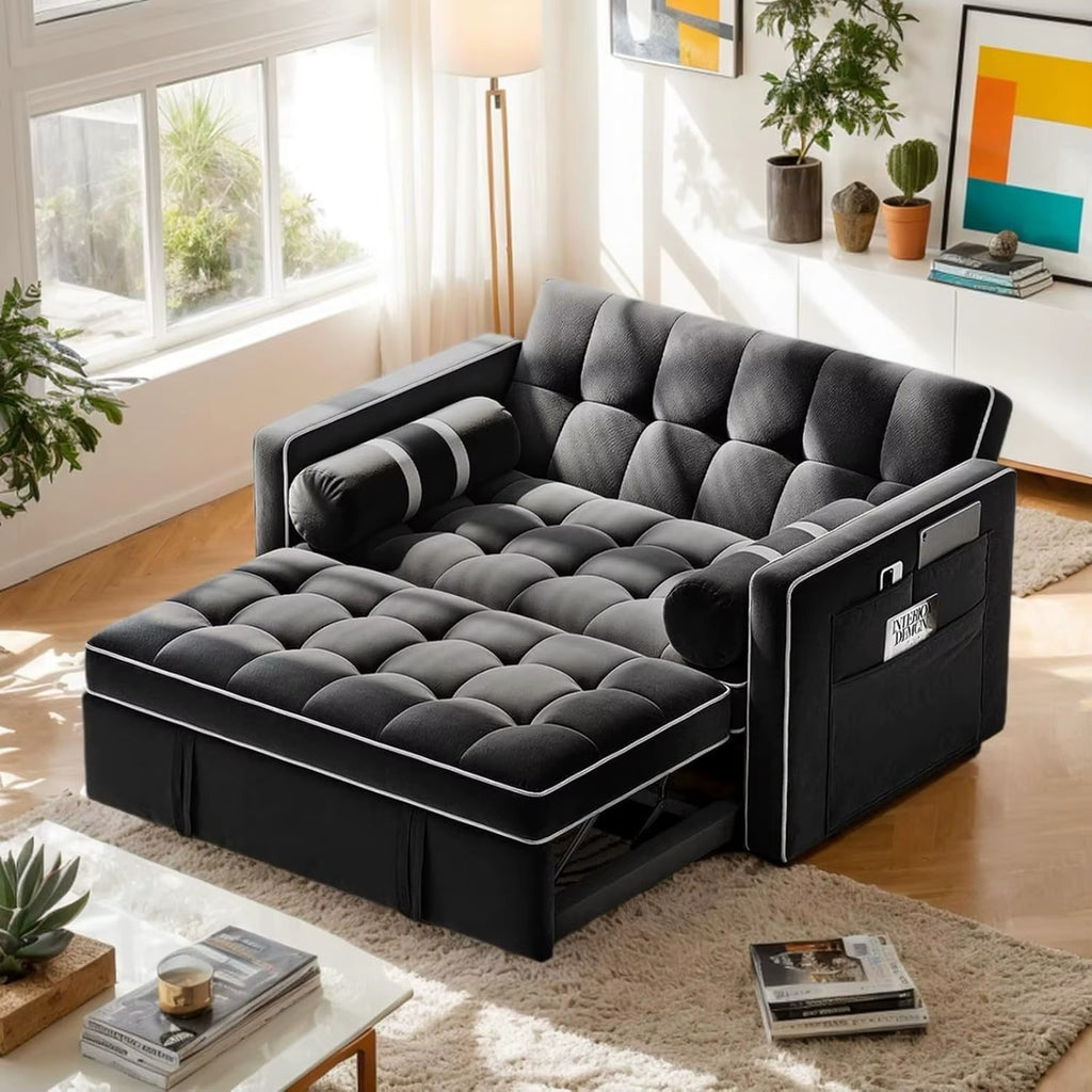 3 in 1 Convertible Sleeper Sofa Couch Bed with USB, Adjustable Backrest