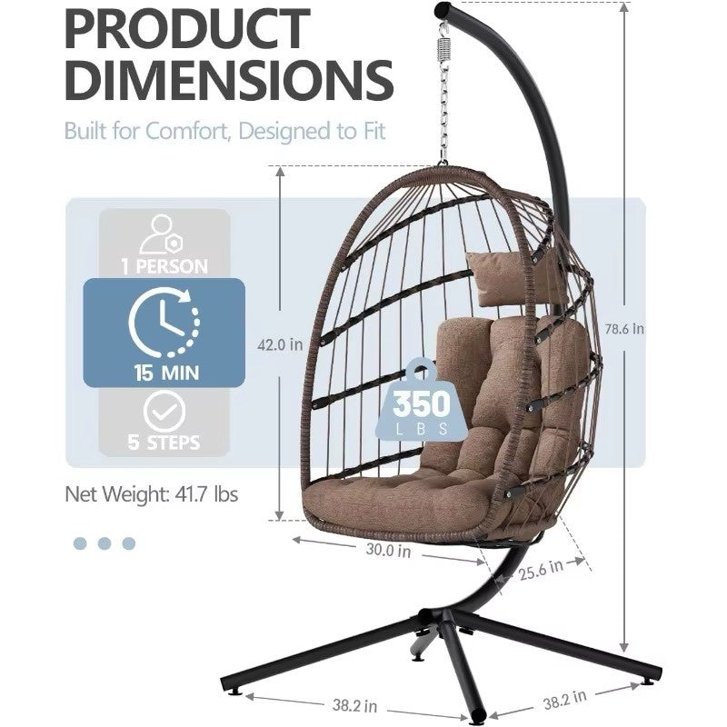 Outdoor Egg Chair with Stand, Indoor Wicker Hanging Egg Swing Chair with Cushion