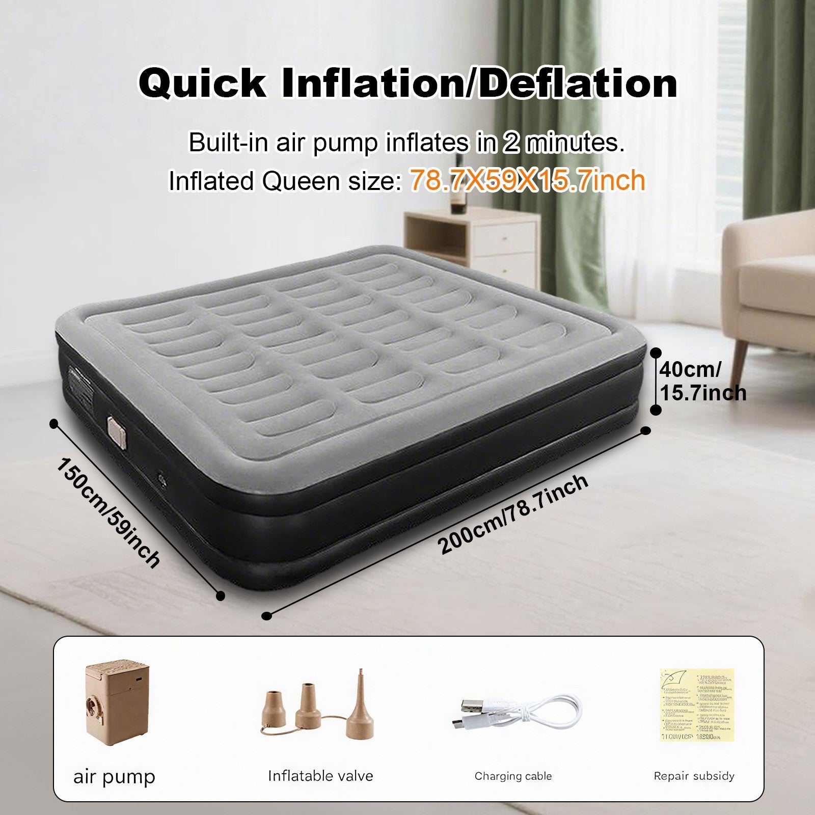 Extra Large 79" Inflatable Bed Home Thick Outdoor Mattress With Electric pump