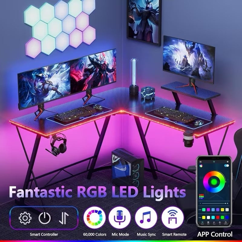 Mr IRONSTONE 51 Inch L-Shaped Gaming Desk with Display Stand-like Top