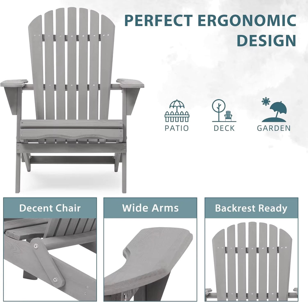Folding Adirondack Chair Set of 2, Pre-Assembled BackRest for Outdoor Patio