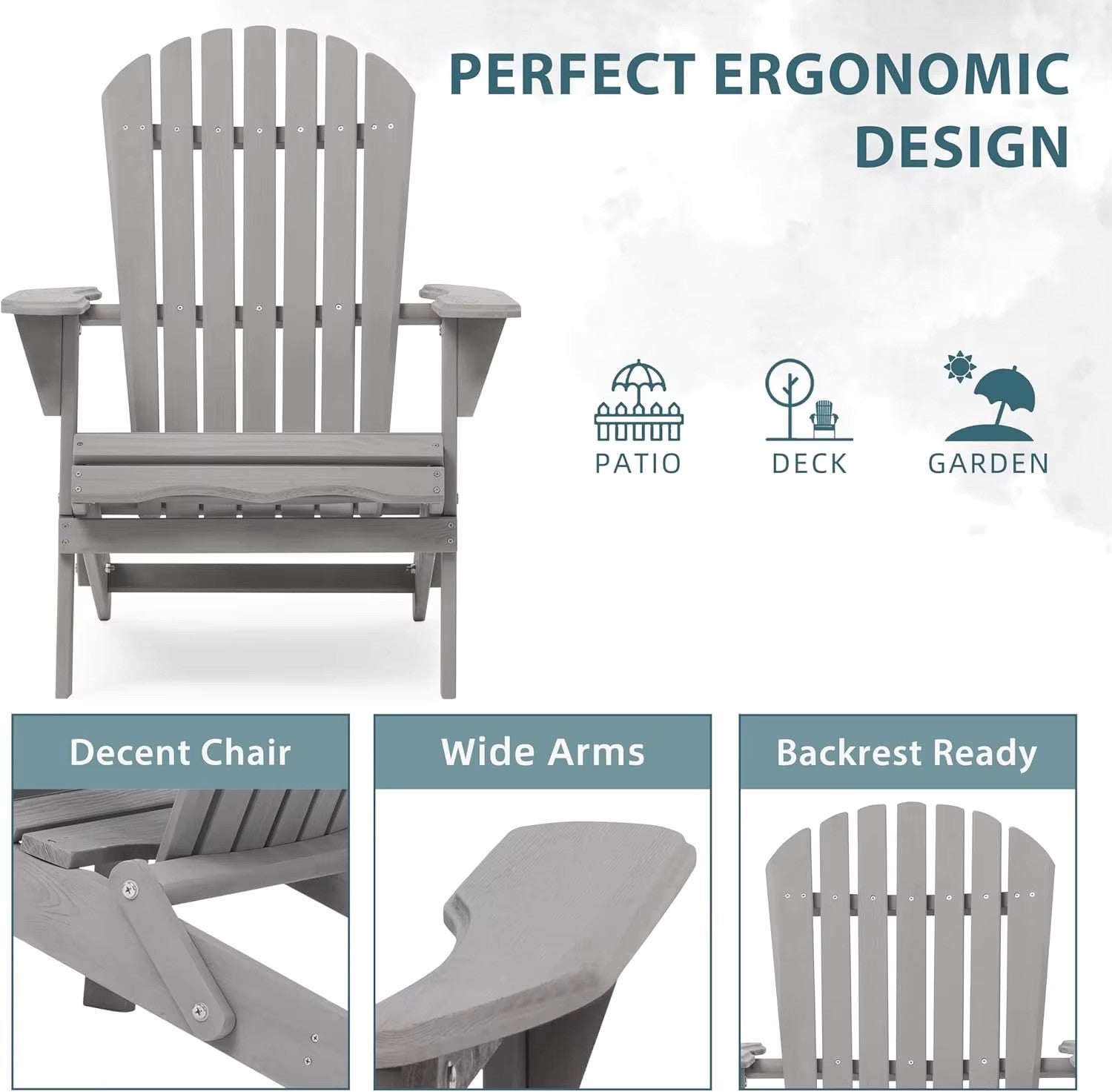 Folding Adirondack Chair Set of 2, Pre-Assembled BackRest for Outdoor Patio