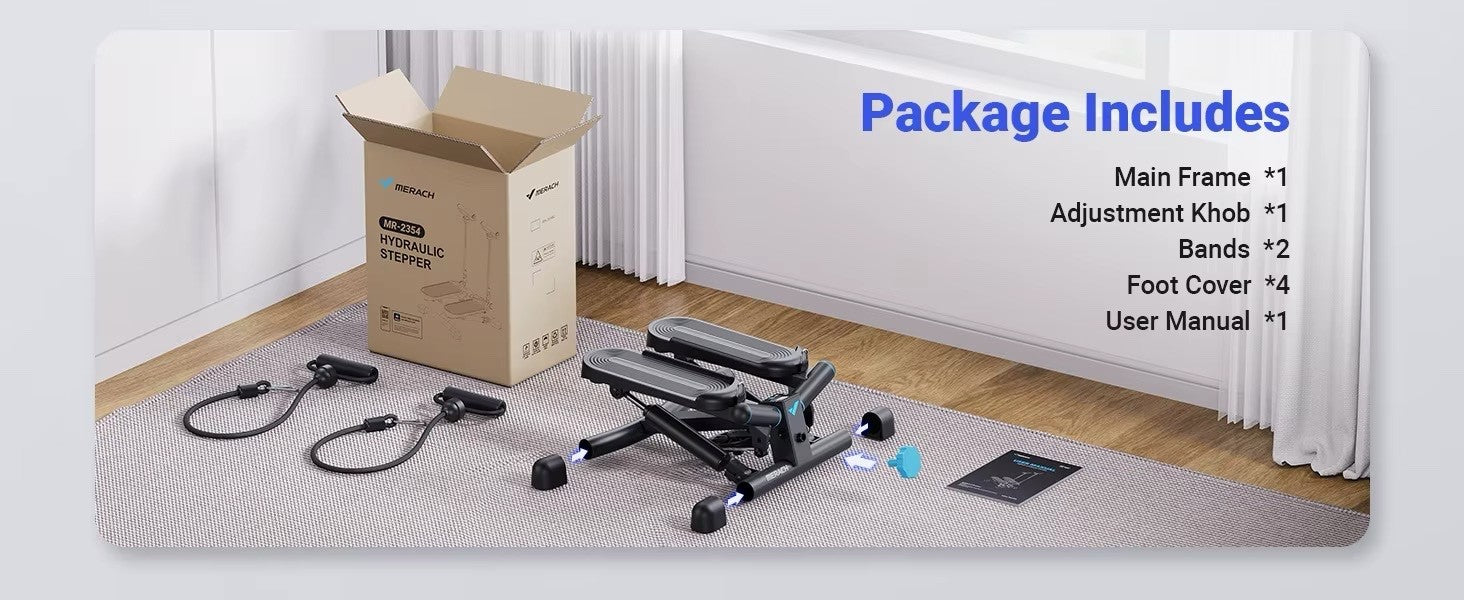 MERACH Mini Stepper 330LBS Capacity Exercise Stair Stepper with Resistance Band