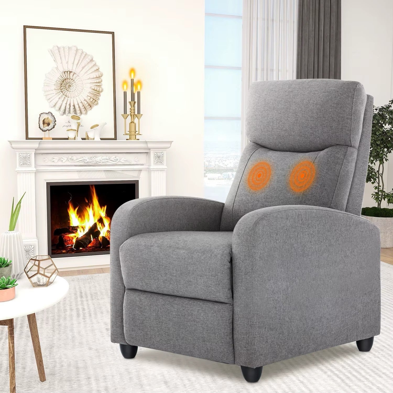JHK Recliner Chair Massage Sofa Fabric Adjustable Lumbar Support Grey