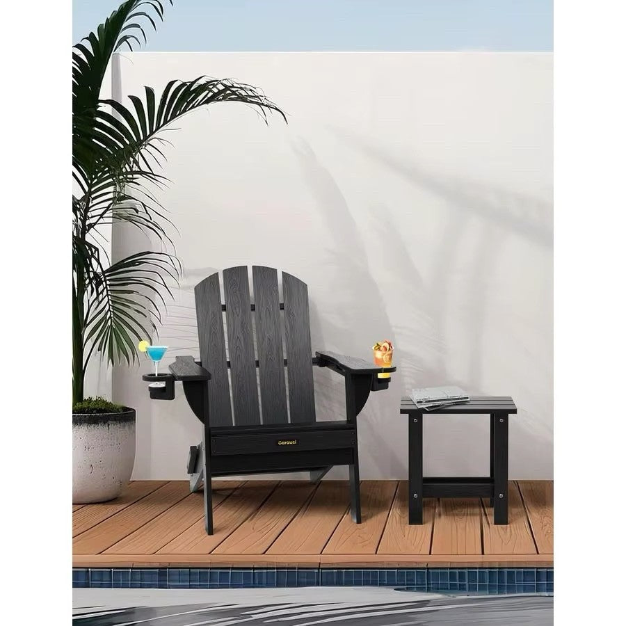 Folding Adirondack Chair, with 2 Cup Holders, Weather Resistant HDPE