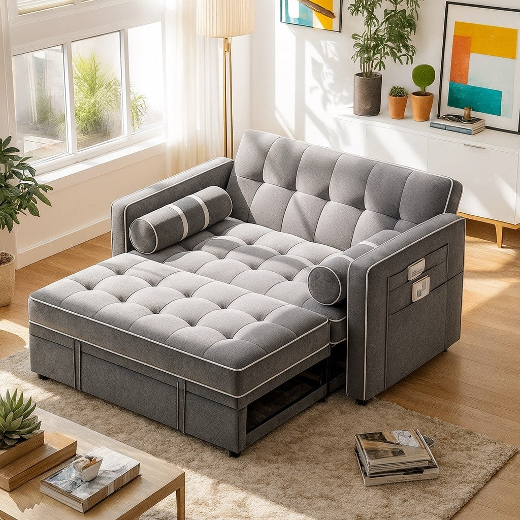 3 in 1 Convertible Sleeper Sofa Couch Bed with USB, Adjustable Backrest