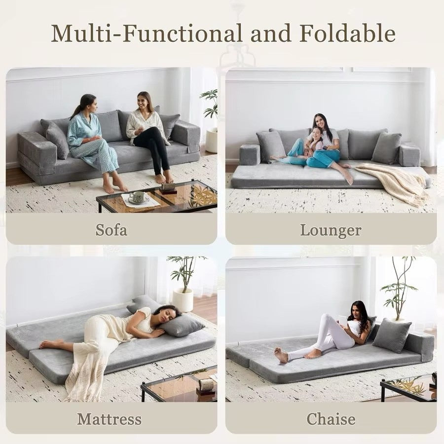 Convertible Folding Sofa Bed Queen, Sleeper Sofa Couch with Armrest and Pillows