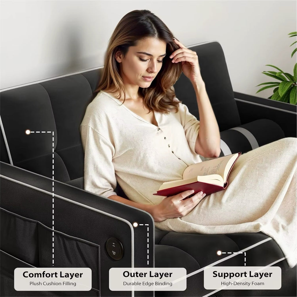 3 in 1 Convertible Sleeper Sofa Couch Bed with USB, Adjustable Backrest