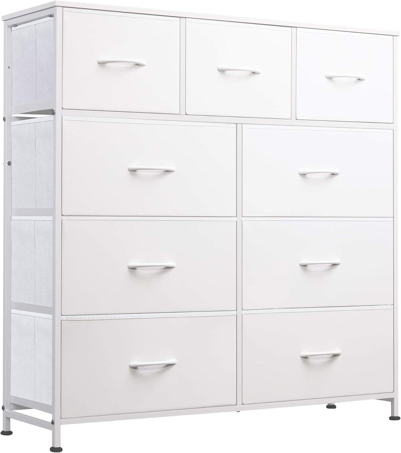 Fabric Storage Dresser With 9 Drawers, Steel Frame And Wooden Top For Bedroom