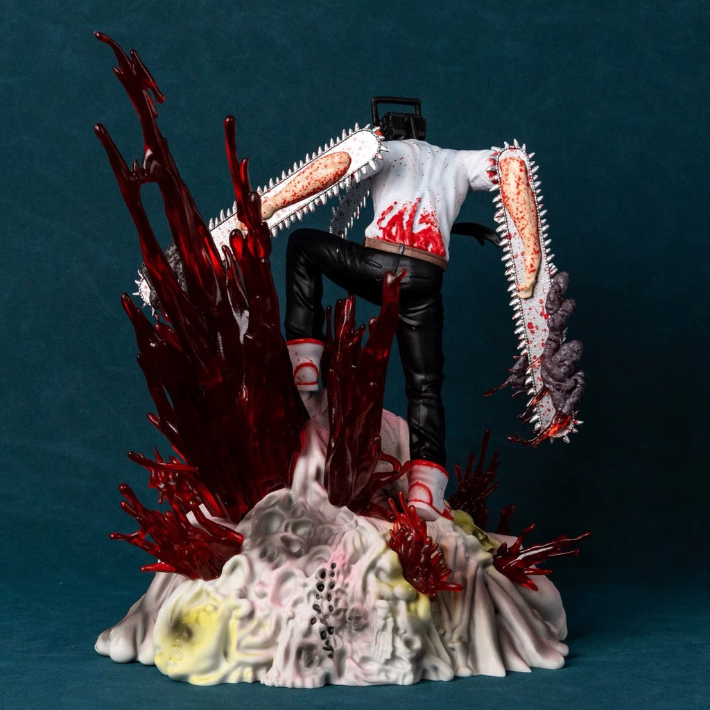 Large 29cm Chainsaw Man Denji Pochita Battle Scene Anime Figure Model Statue