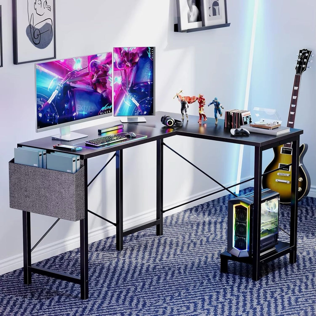 L-Shaped Gaming Desk with CPU Stand and Storage Bag, Black, 50-Inch
