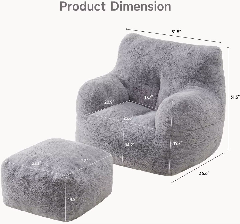 Giant Comfy Lounge Chair with Ottoman, Faux Fur Memory Foam Chaise Lounge Sofa