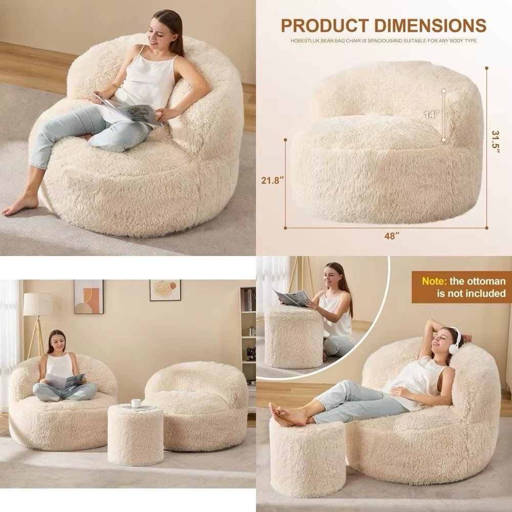 Large, Fluffy Adult Lounge Chair with Foam Filling - Luxury Furniture