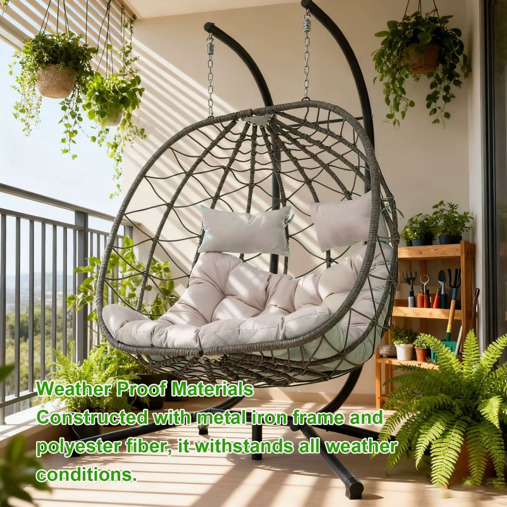 NEW Egg Swing Chair with Stand Cushion Strong Load Bearing 2 Person Hanging Wick