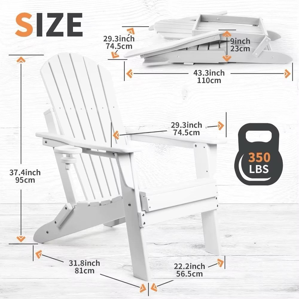 Folding Adirondack Chair, All Weather HDPE Outside Patio Chairs with Cup Holder
