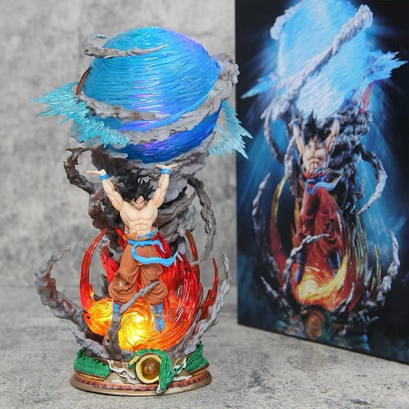 23cm Dragon Ball Goku Super Saiyan Spirit Bomb Action Figure Statue Glow Up