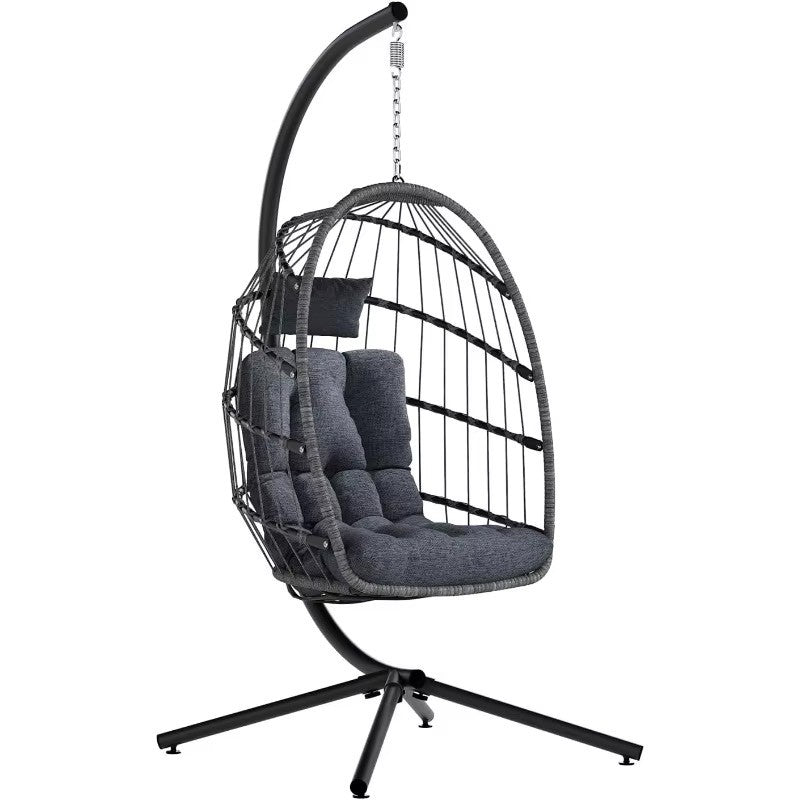 Outdoor Egg Chair with Stand, Indoor Wicker Hanging Egg Swing Chair with Cushion