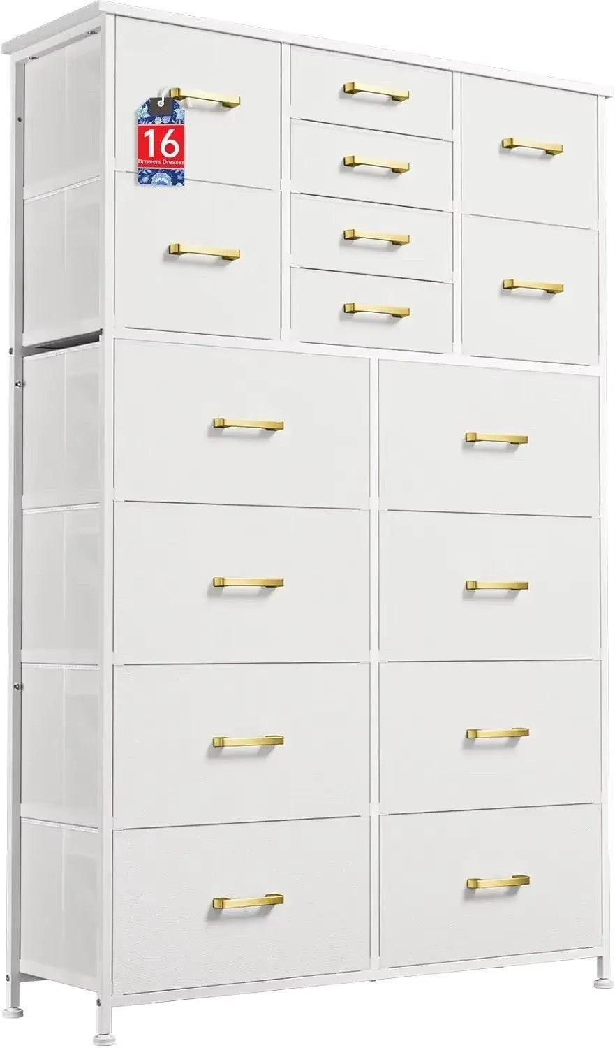 Tall Dresser for Bedroom, 16 Drawers, Wood Top and Metal Frame