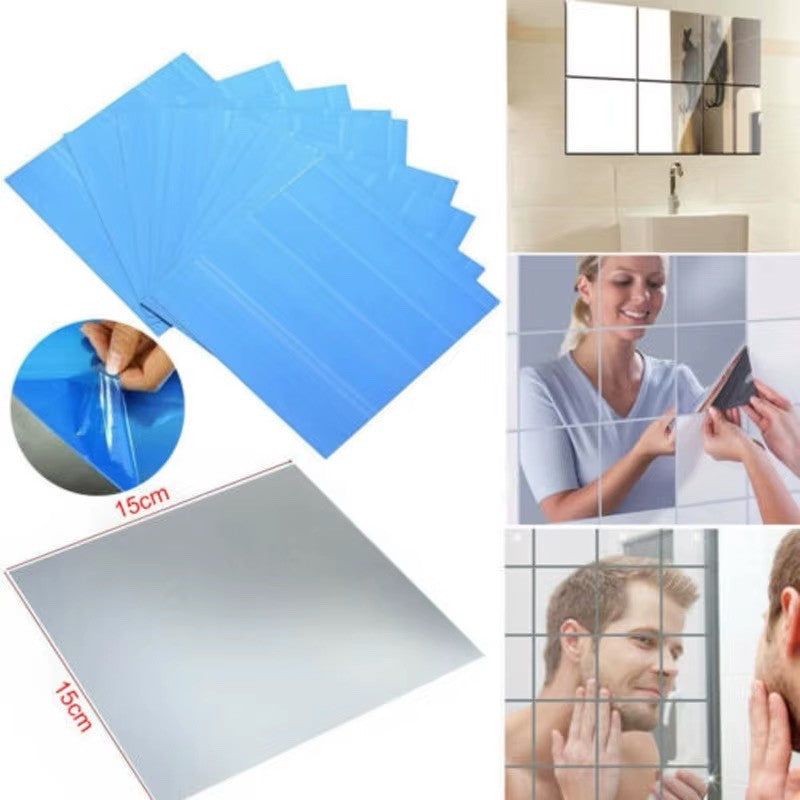 16PC 15CM Shatterproof Square Mirrors, Self-adhesive Acrylic Tile Mosaic
