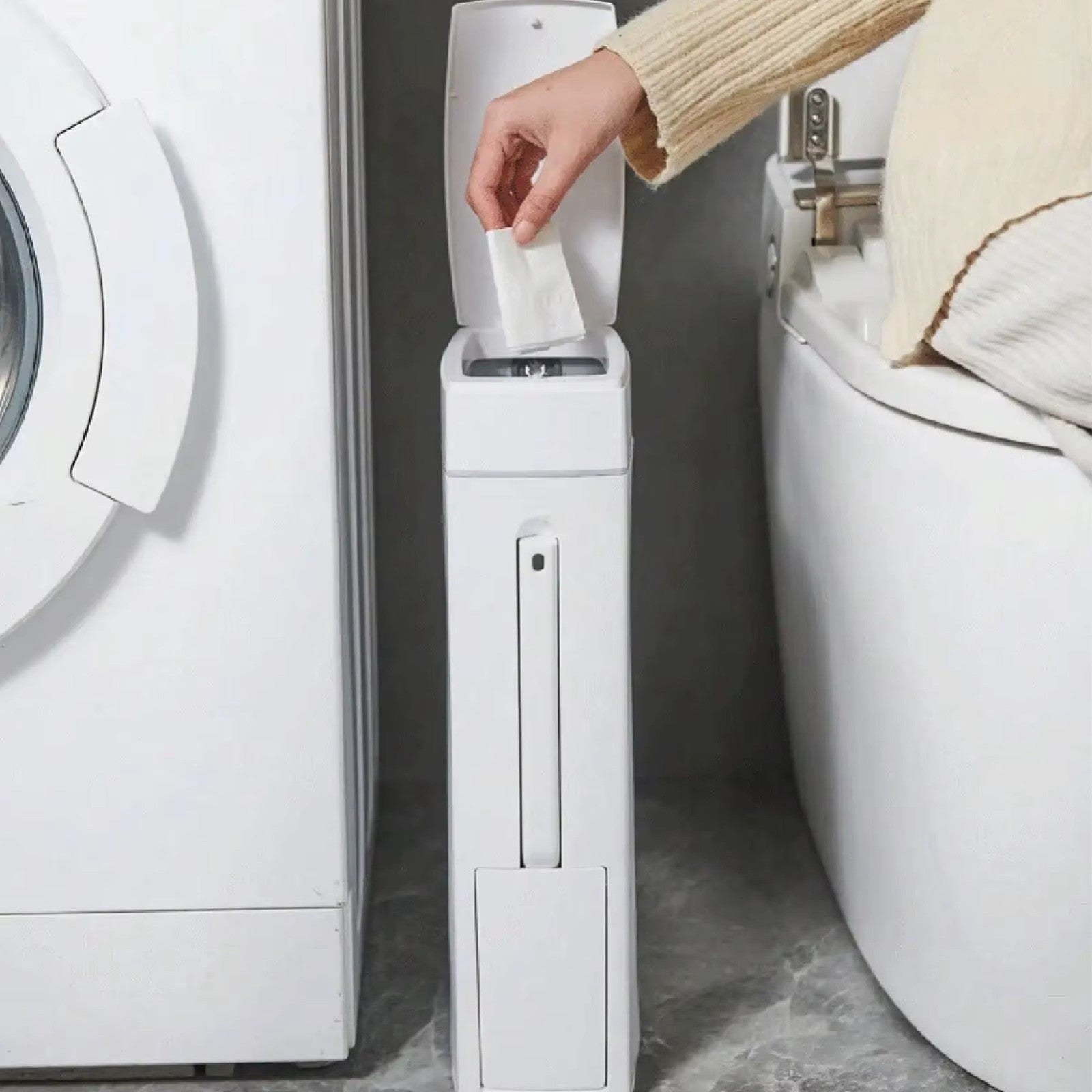 Bathroom Trash Can and Toilet Brush Combo, Space Saver for Bathroom