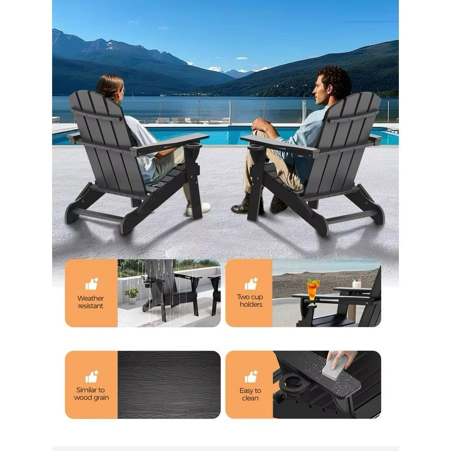 Folding Adirondack Chair, with 2 Cup Holders, Weather Resistant HDPE