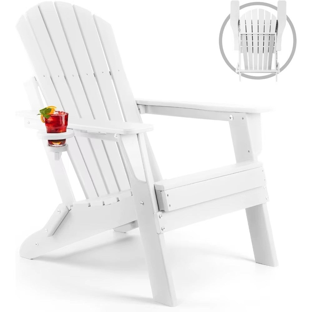 Folding Adirondack Chair, All Weather HDPE Outside Patio Chairs with Cup Holder