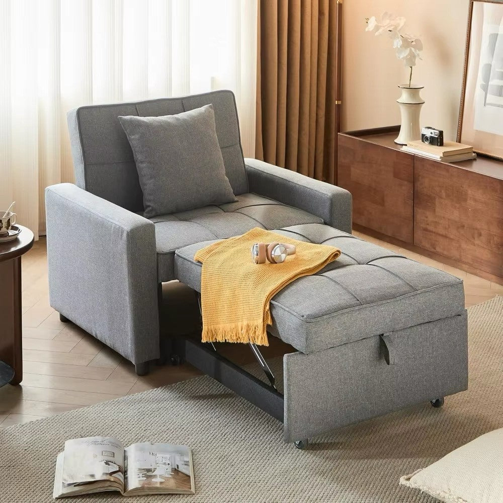 Convertible Sofa Chair with Pull-Out Sleeper and Reclining Backrest 3-in-1 Futon