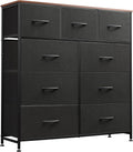 Fabric Storage Dresser With 9 Drawers, Steel Frame And Wooden Top For Bedroom