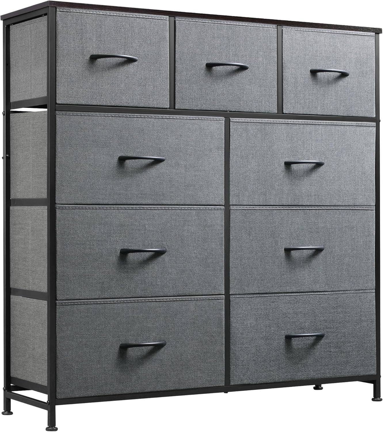 Fabric Storage Dresser With 9 Drawers, Steel Frame And Wooden Top For Bedroom