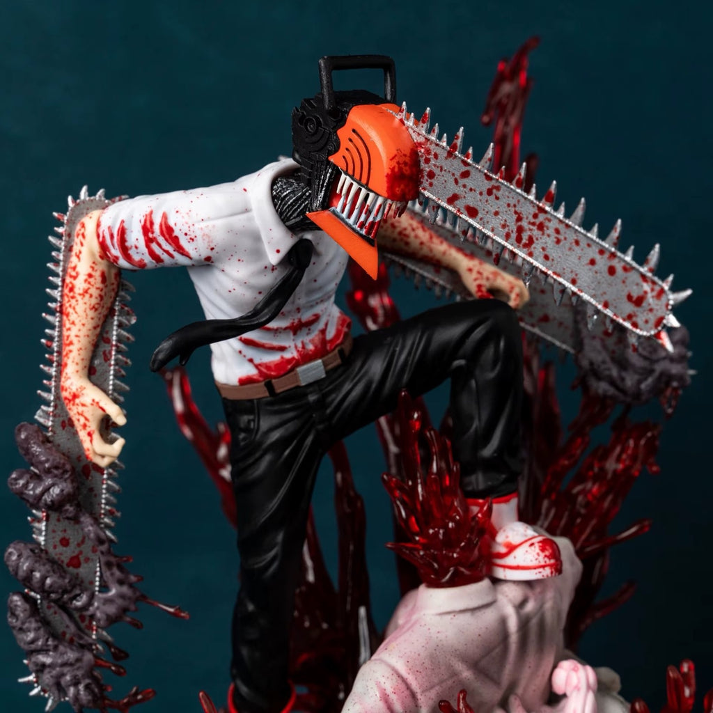 Large 29cm Chainsaw Man Denji Pochita Battle Scene Anime Figure Model Statue