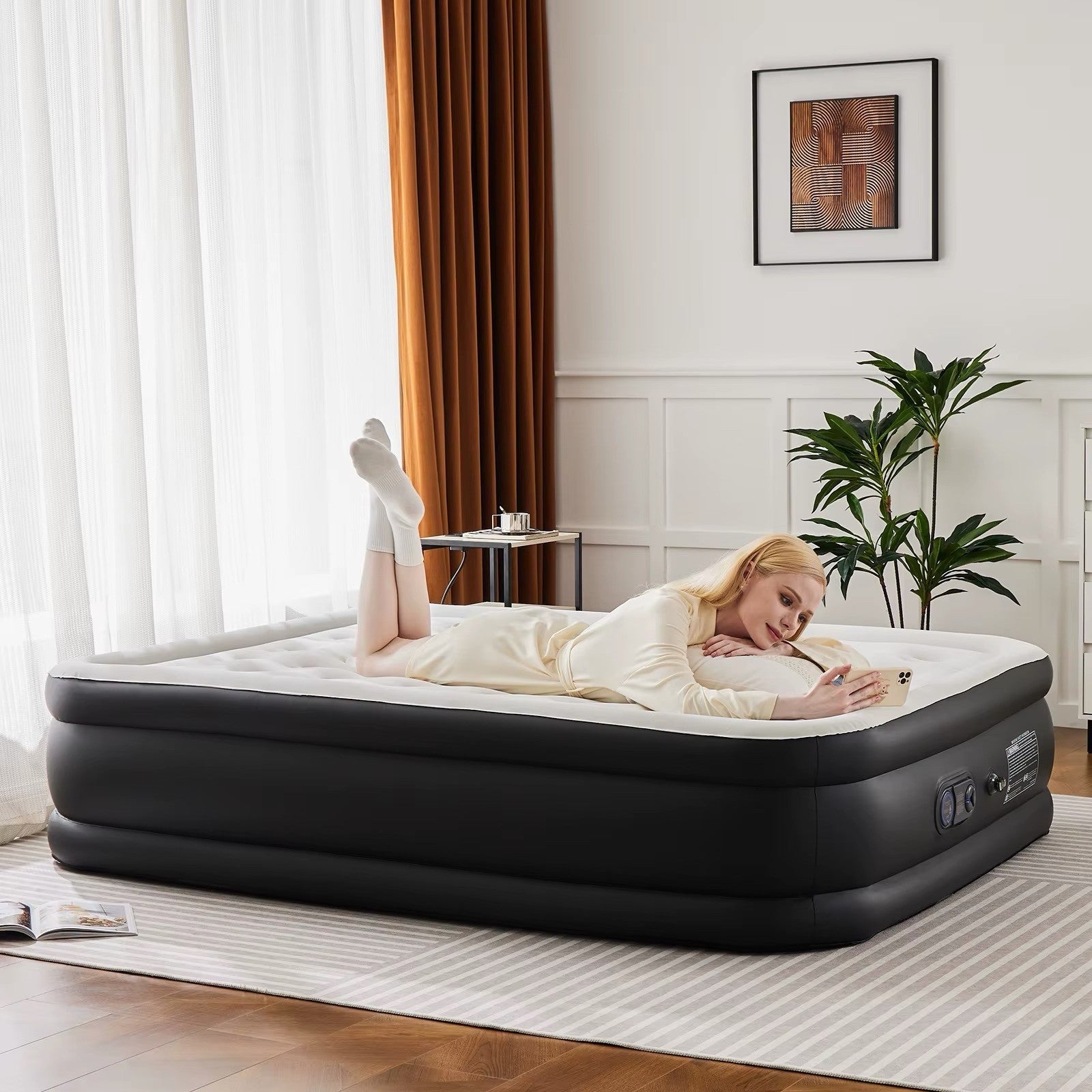 Queen Twin Size Air Mattress Blow Up Double Height Non-Slip Bottom 80"x60"x16"